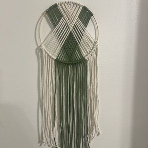 Green and White Woven Wall Hanging